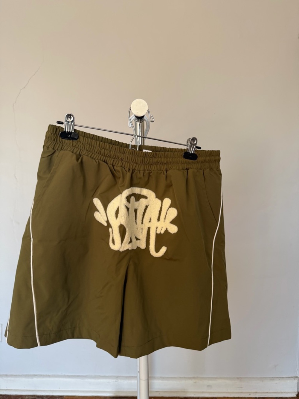 Olive Green Shorts with White Embroidered Logo